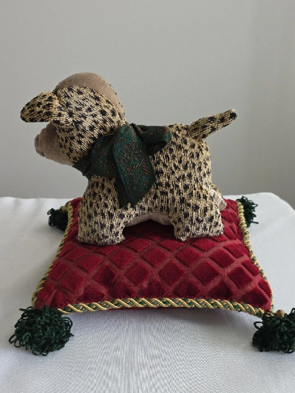 Handmade Plush Patterned Dog Accent Pillow Home Decor Festive Conversation Piece